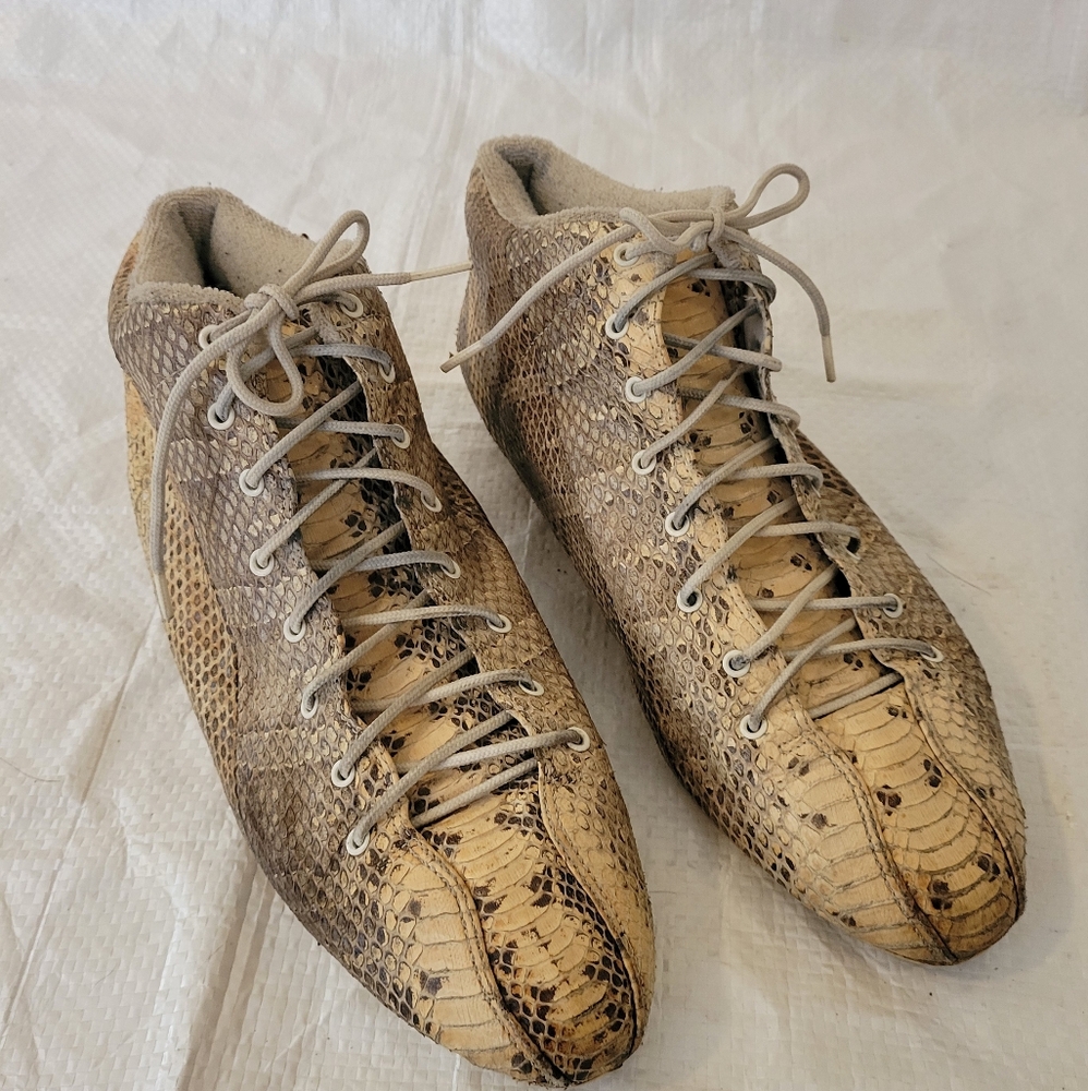Womens Brown Snakeskin Lace-Up Sneakers